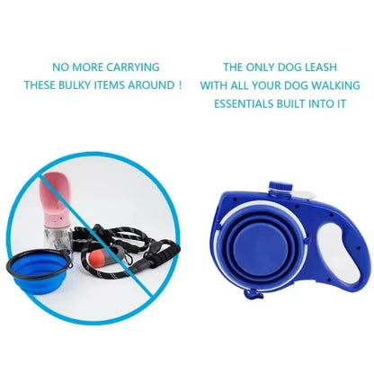 Detachable Kettle Pet Leash Multifunctional Retractable Water Storage Dog Leash 4 and 1 Adjustable Pet outside Leash