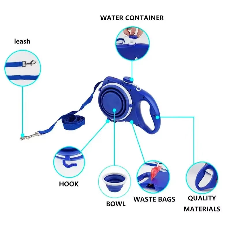 Detachable Kettle Pet Leash Multifunctional Retractable Water Storage Dog Leash 4 and 1 Adjustable Pet outside Leash
